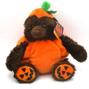 Fiesta Halloween Pumpkin Costume Teddy Bear Plush 9" Brown & Orange Collectible